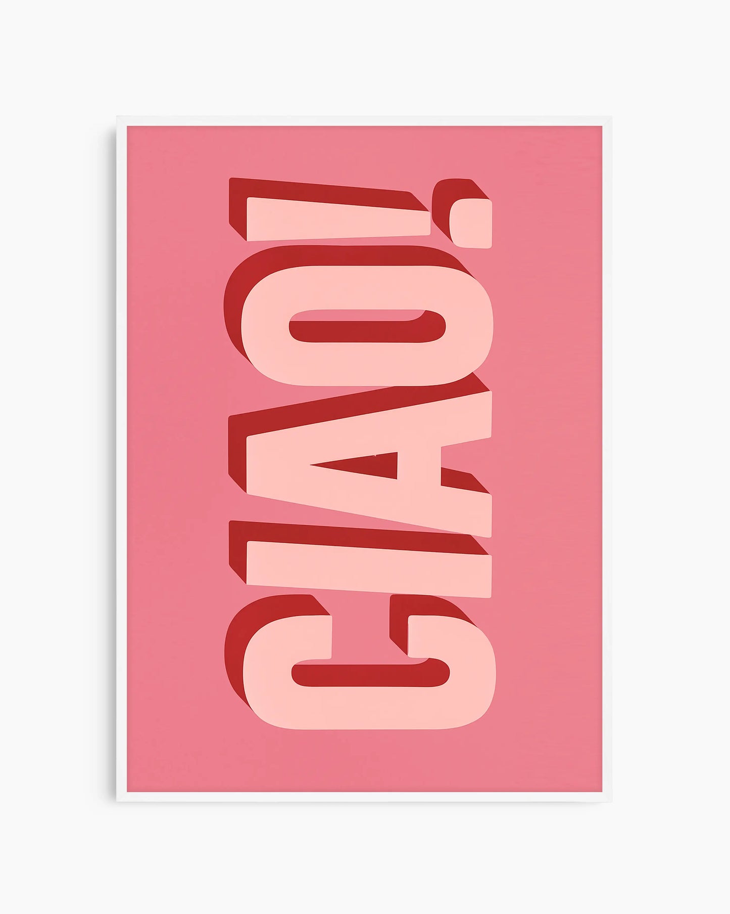 Children's poster with the text 'CIAO!' on a pink background framed in a white frame.