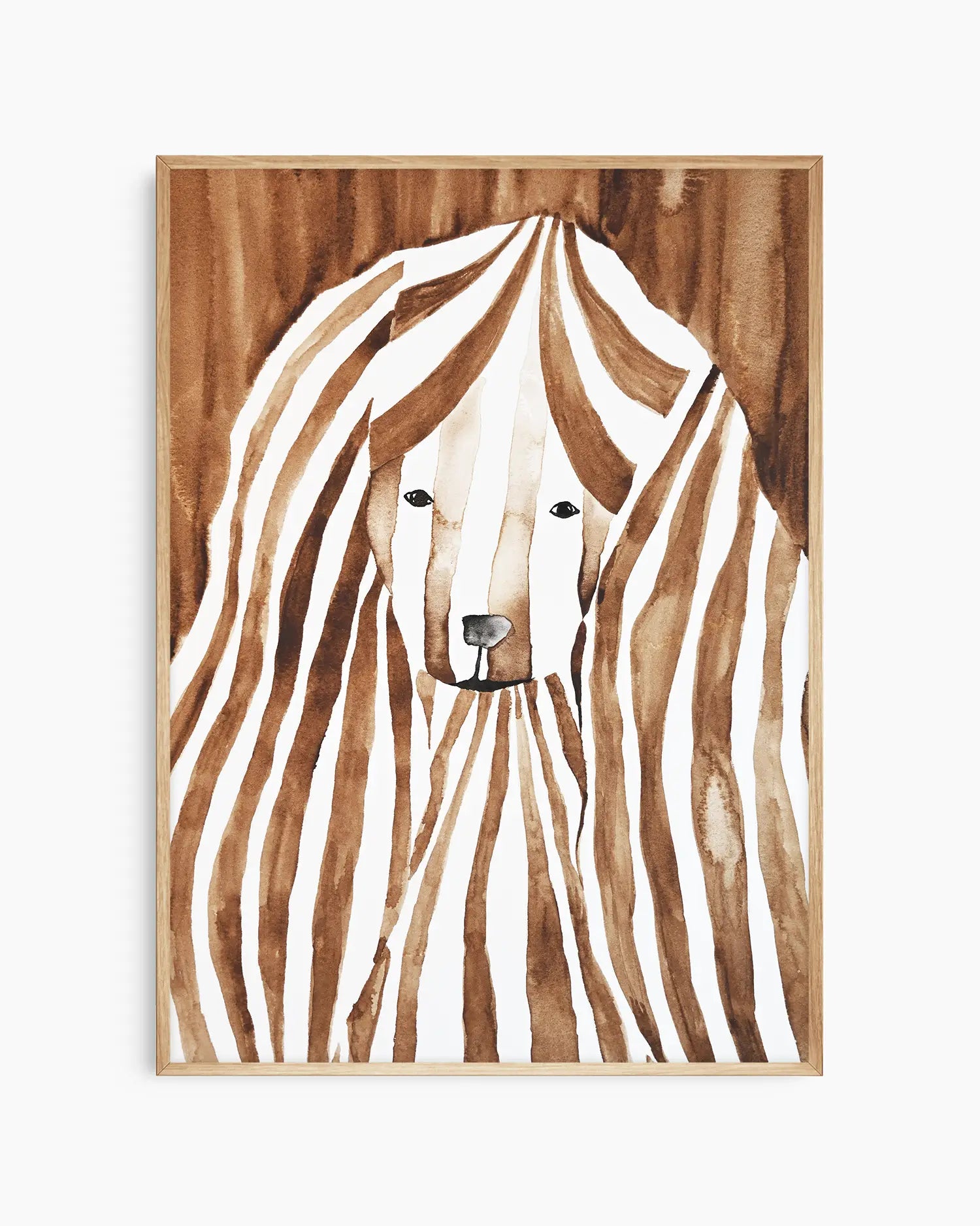 Watercolor painting of a cocker spaniel with brown and white stripes on a brown background