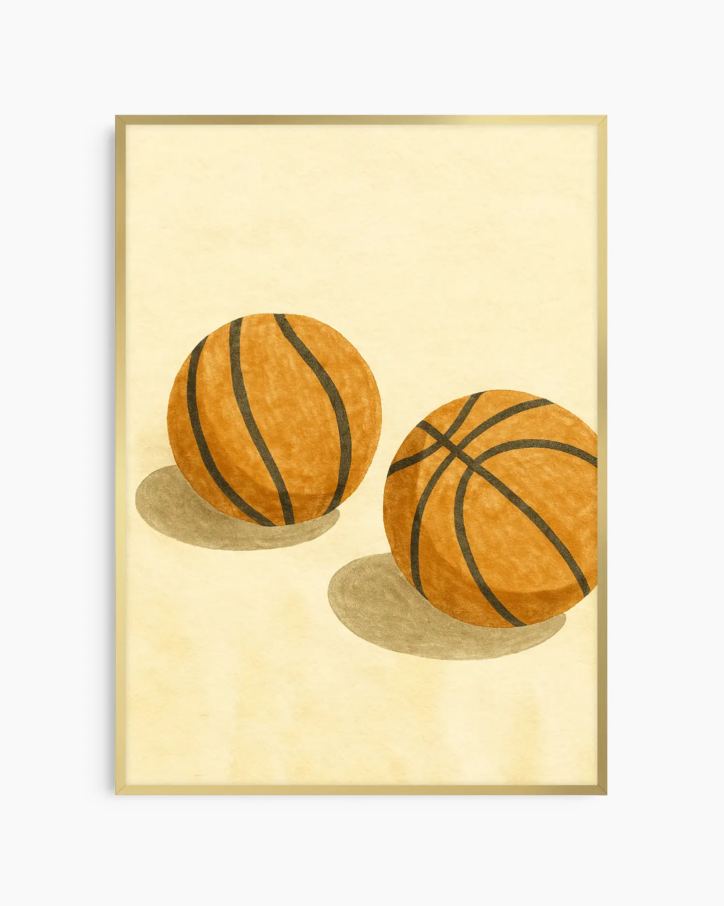 Framed nursery poster with two basketballs on a beige background