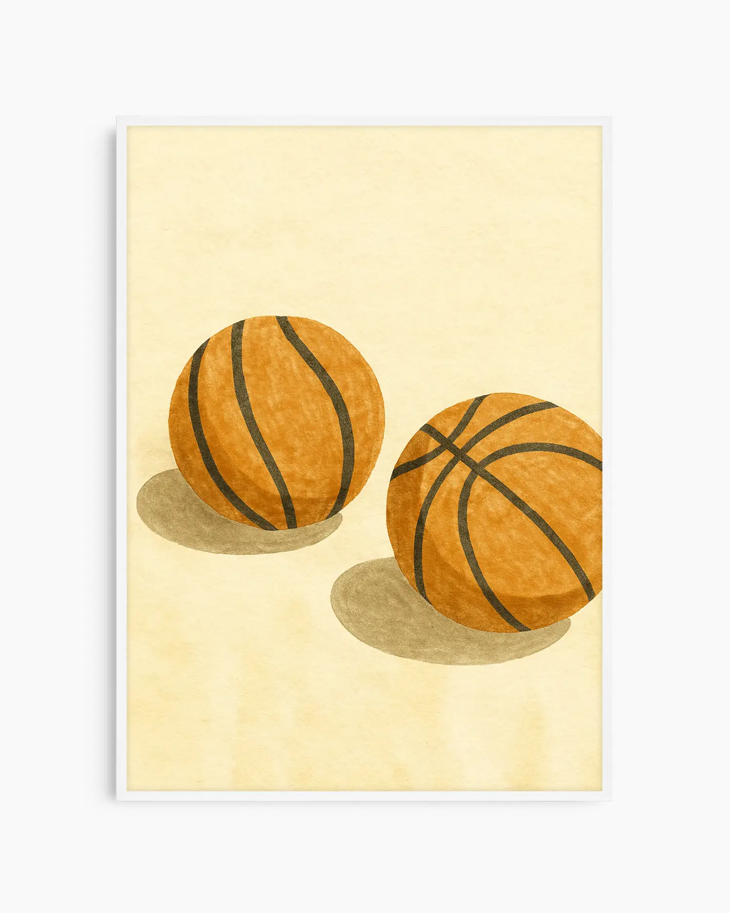 Framed nursery poster with two basketballs on a beige background