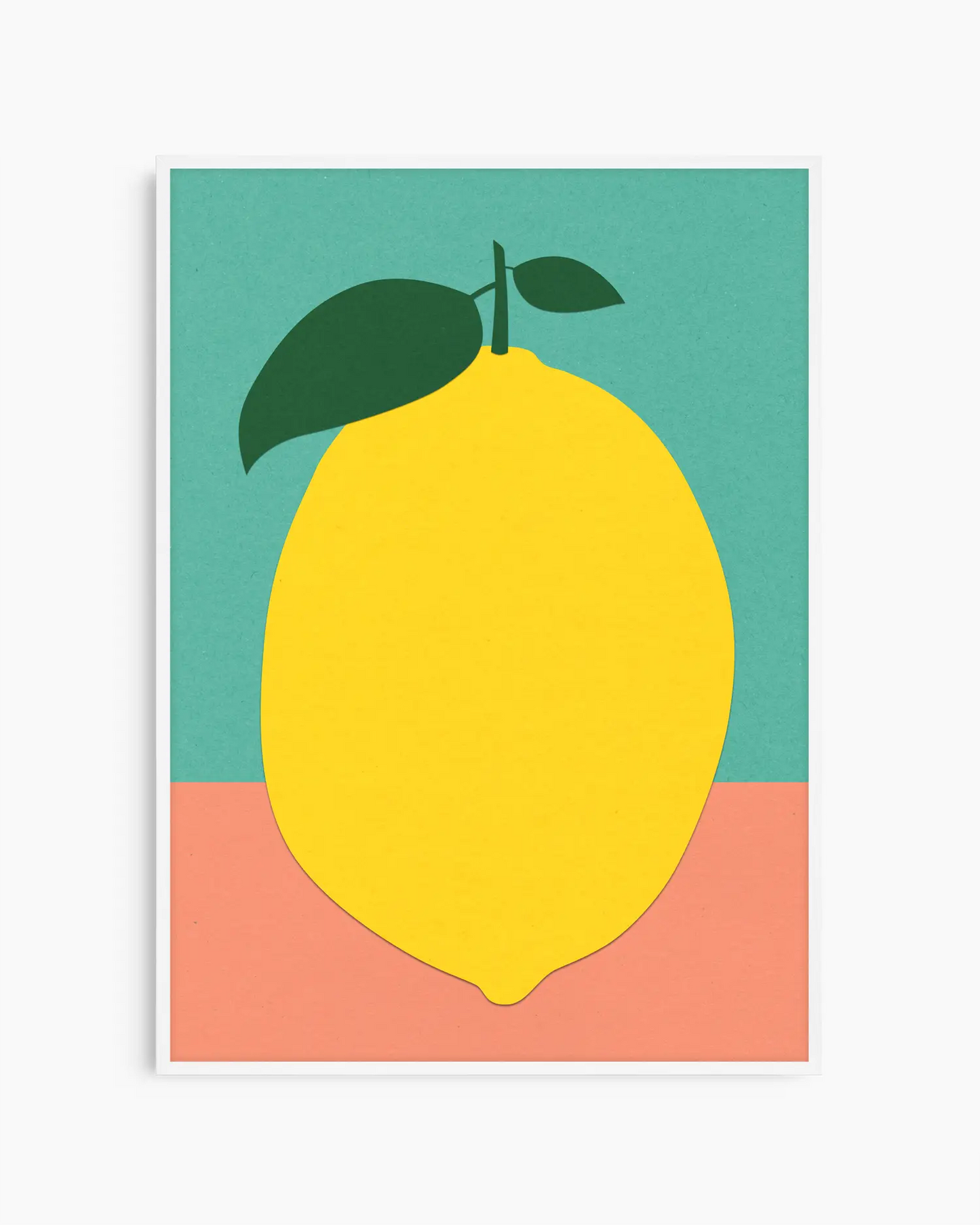 Poster with a yellow lemon on a green and pink background