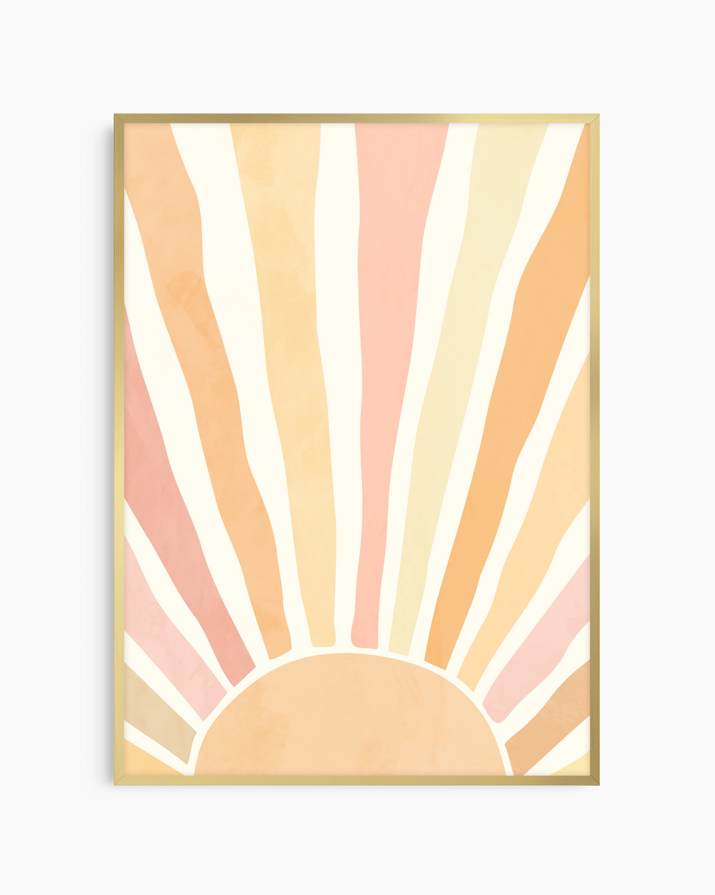 Framed abstract art with sunburst design in pastel colors on a white background