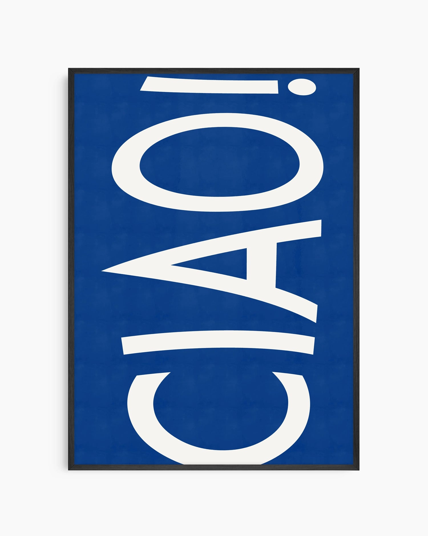 Blue poster with white 'CAIO!' text on a white background