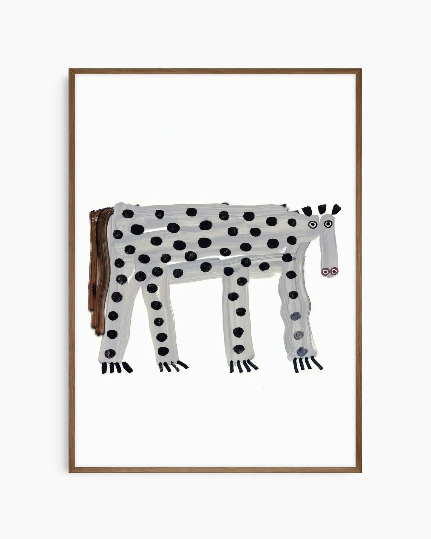 Framed artwork of a spotted animal on a white background