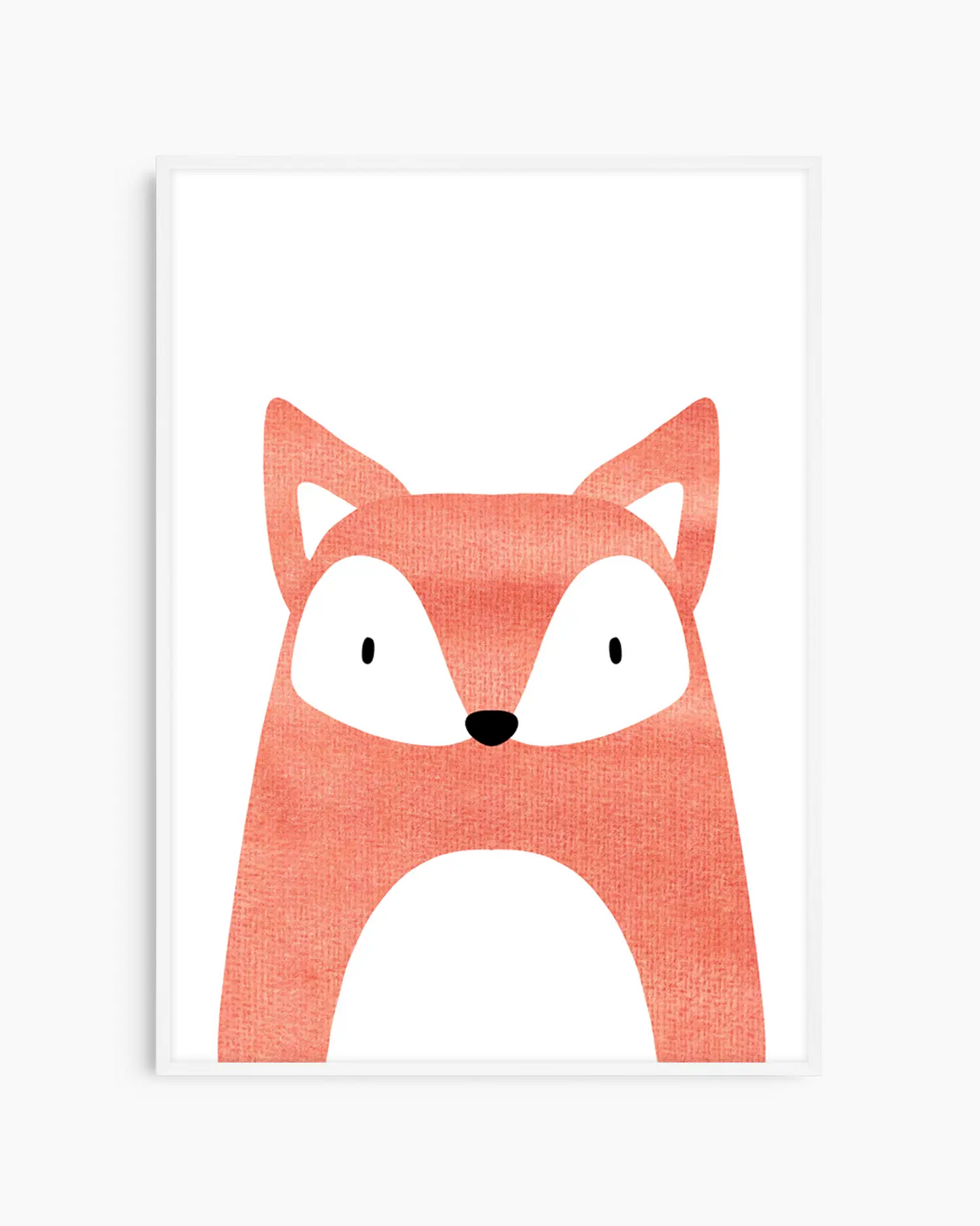 Framed artwork of a fox face with a white border on a white background