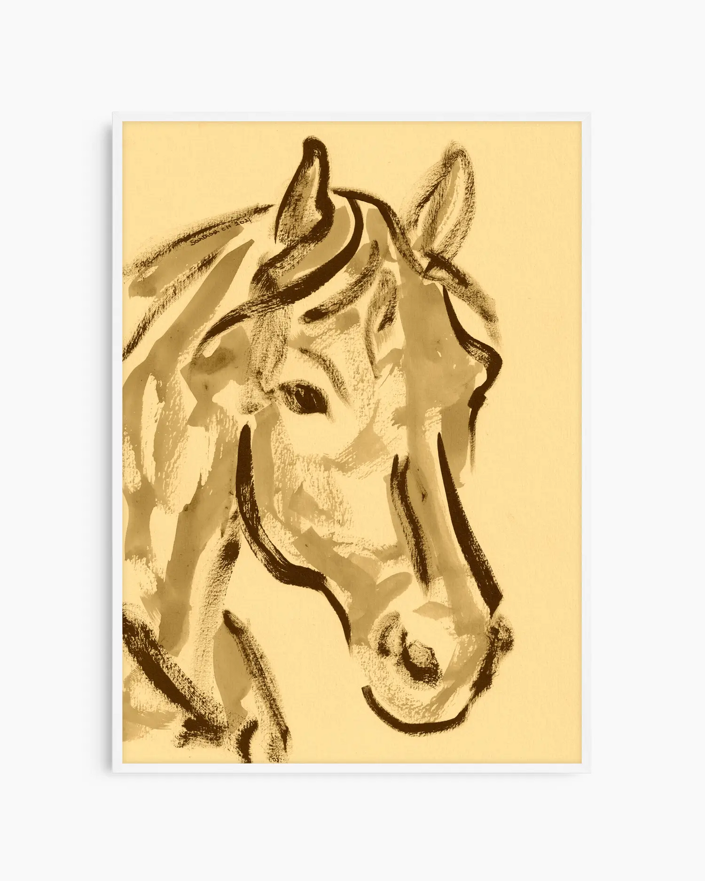 Artistic depiction of a horse's head on a beige background