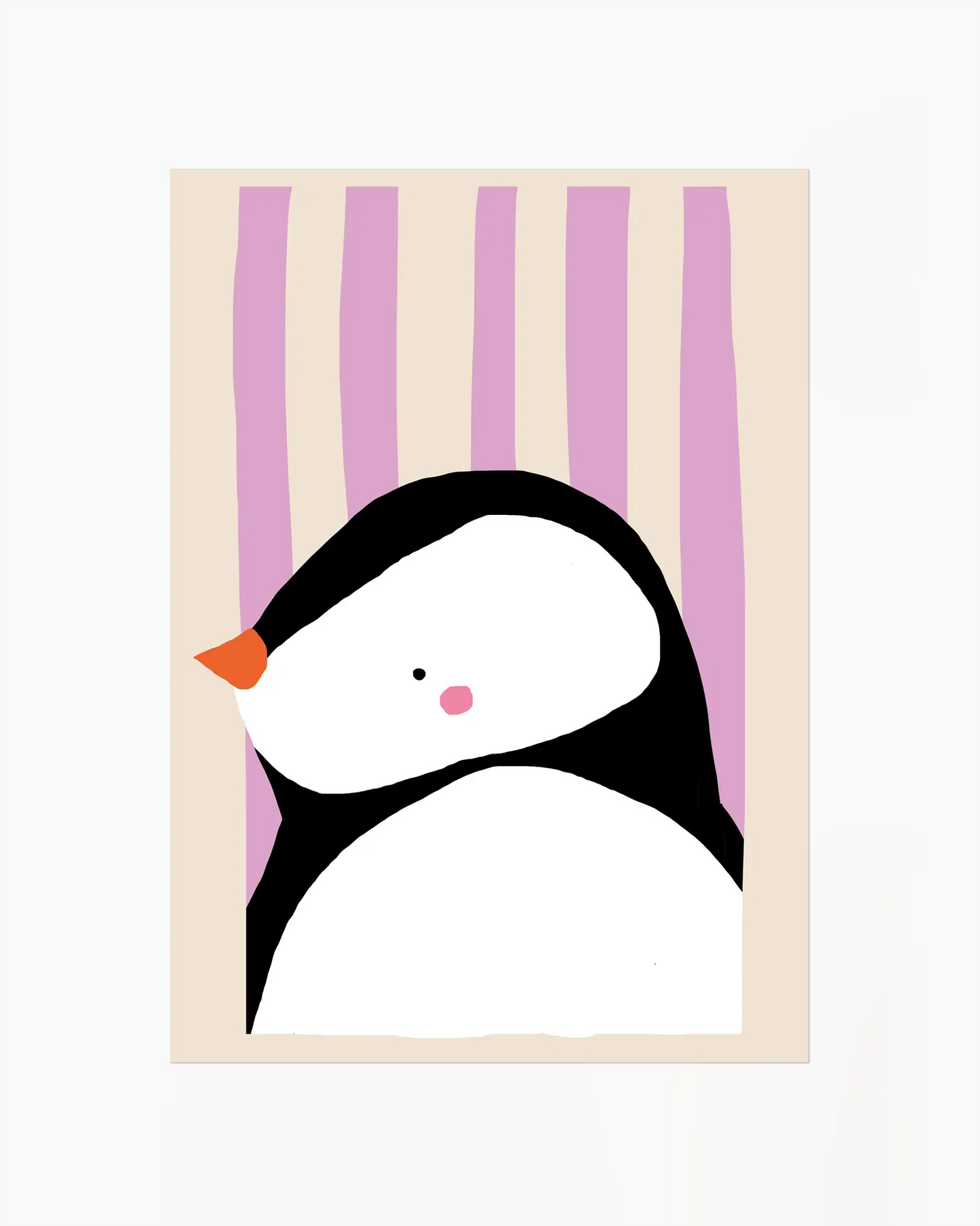Cartoon penguin with a striped purple curtain background