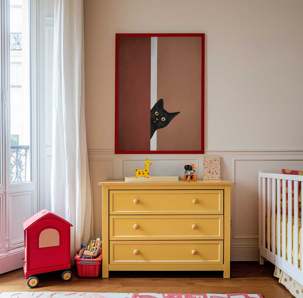 Nieuwsgierige Zwarte Kat Poster