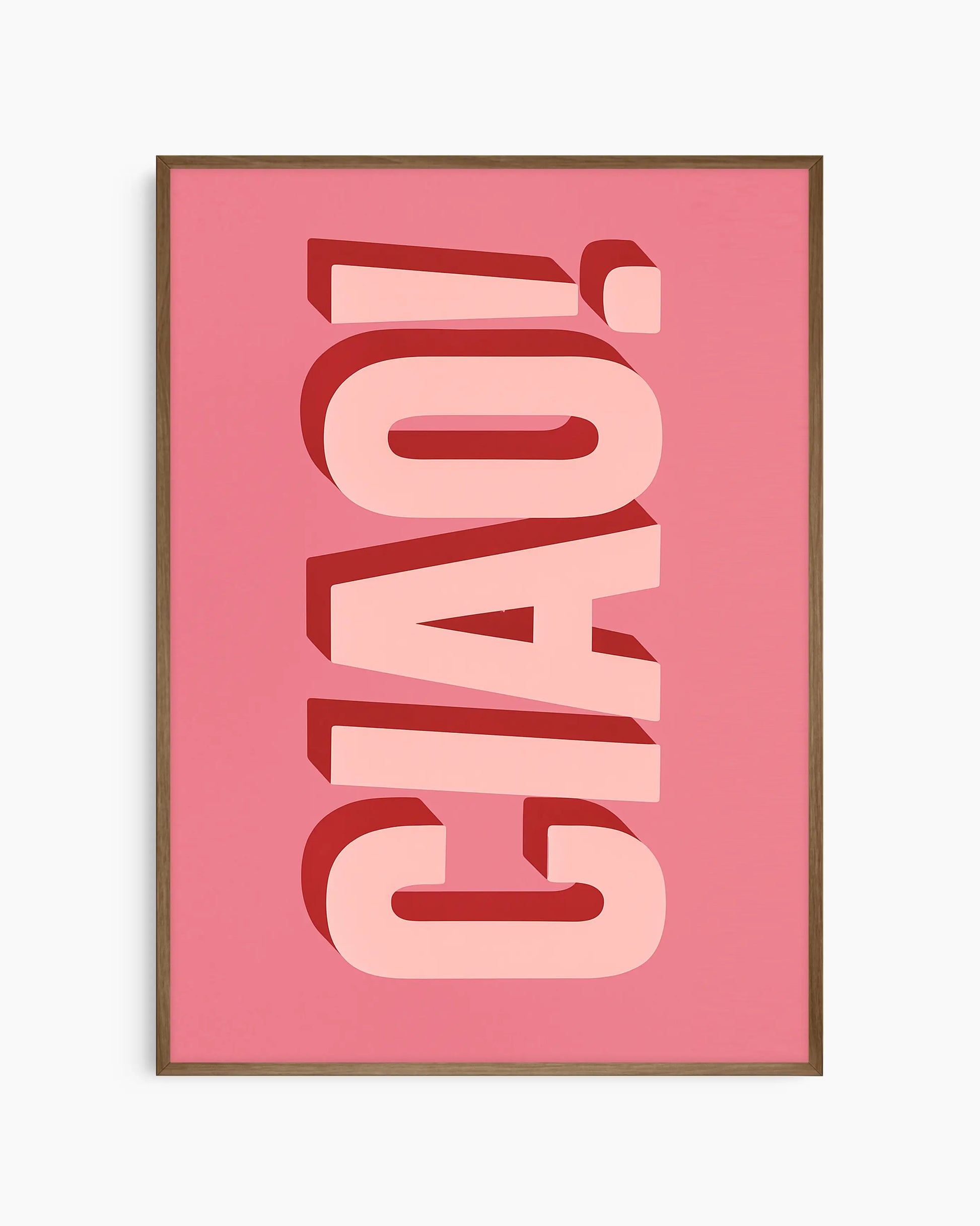 Children's poster with the text 'CIAO!' on a pink background framed in a dark oak frame.