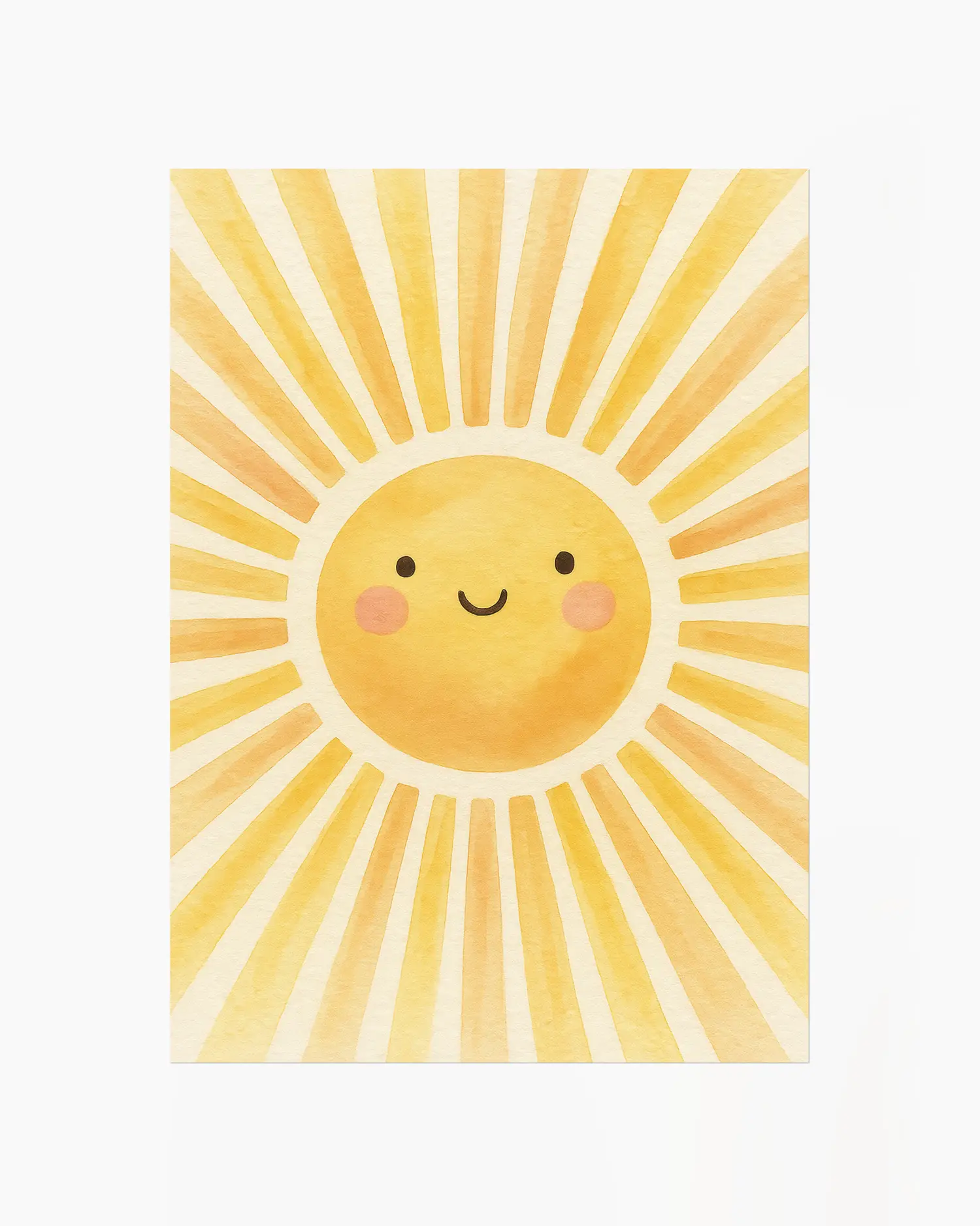 Children's poster of a sun with a smiling face on a yellow background.