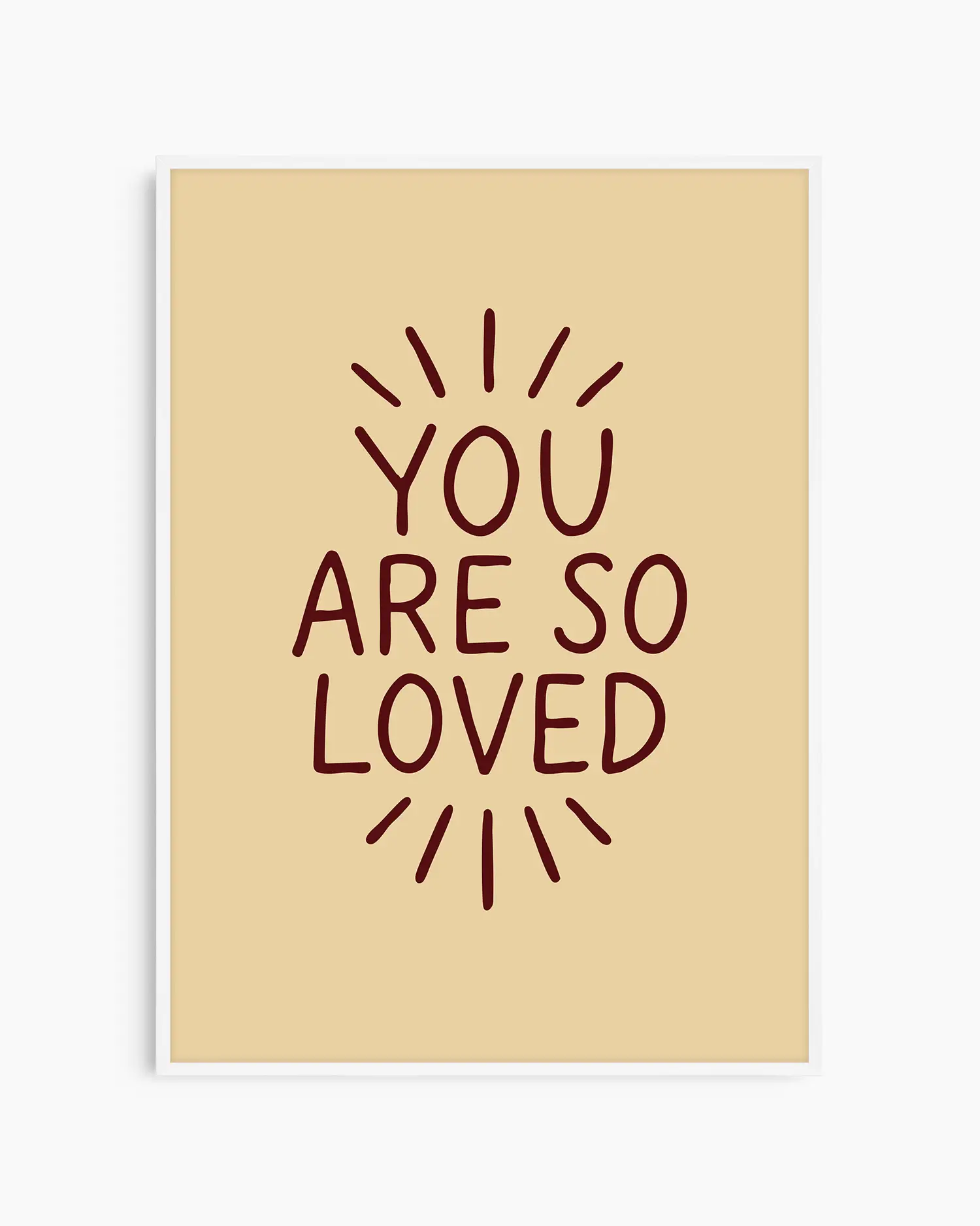 Children's poster with 'You are so loved' text framed in a white frame.
