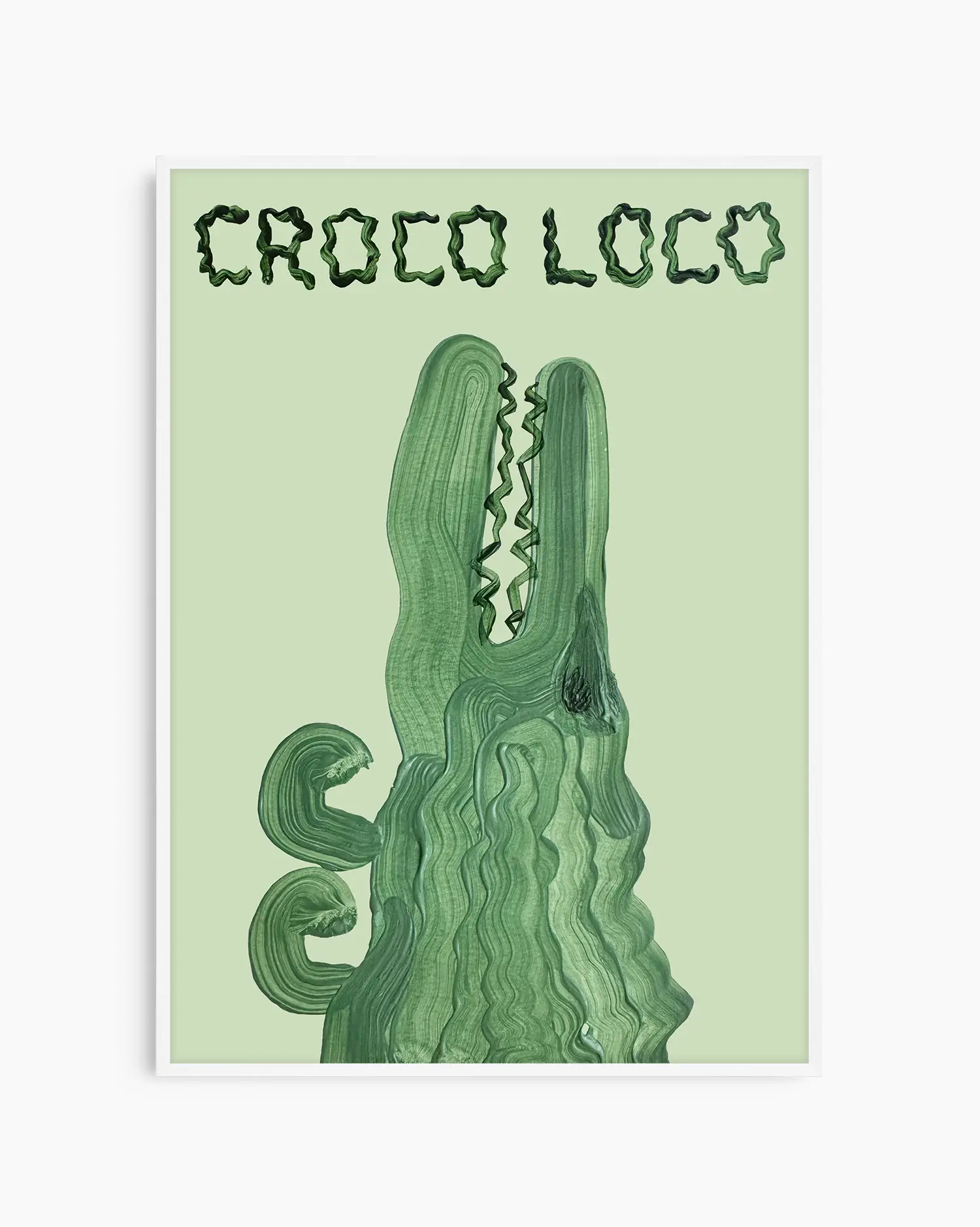Green crocodile illustration with 'CROCO LOCO' text on a light green background in a white frame.