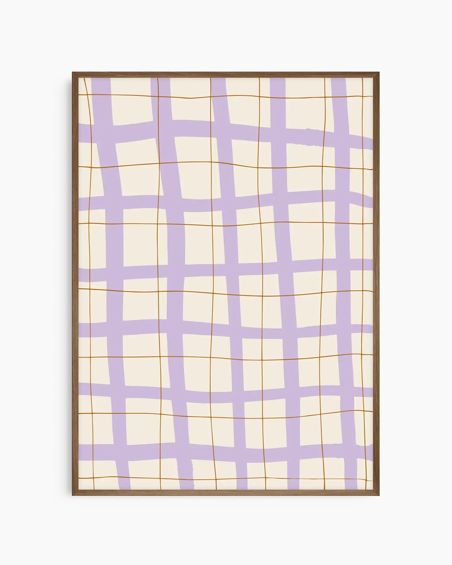 Warm, minimalist wall art in white tones on a light background, shown in a dark oak frame.
