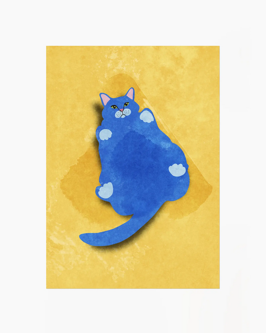 Blue cat illustration on a yellow background