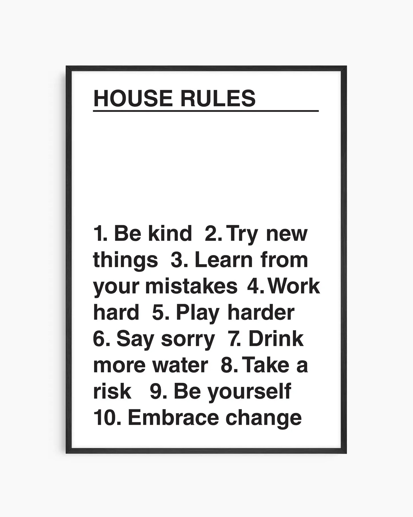 List of house rules on a white background