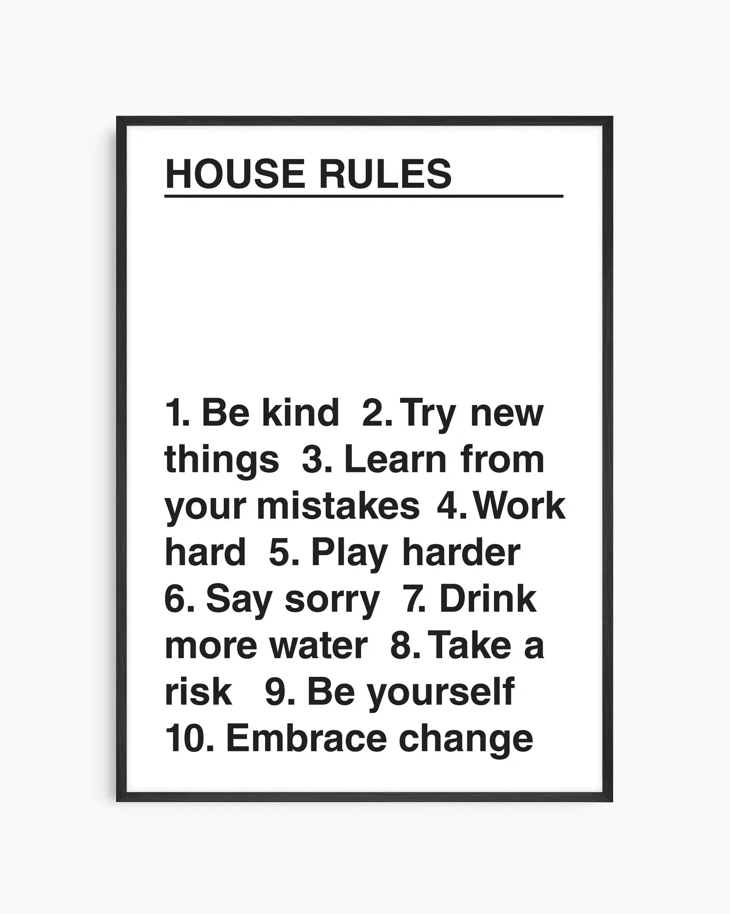 List of house rules on a white background