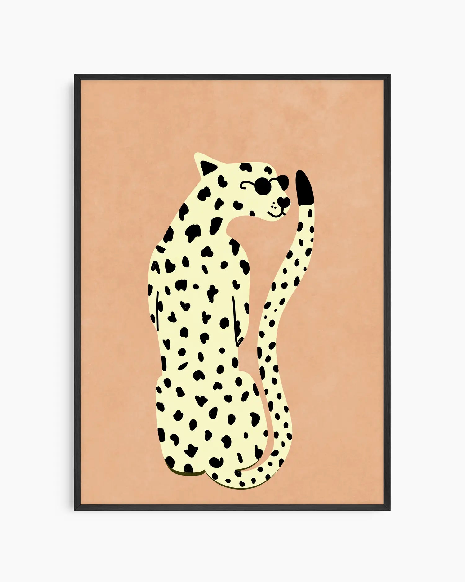 Framed artwork of a cheetah on a beige background