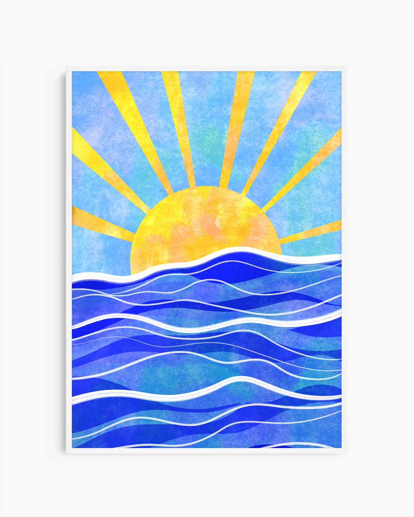 Sunny day illustration with a sun and wavy lines on a blue background