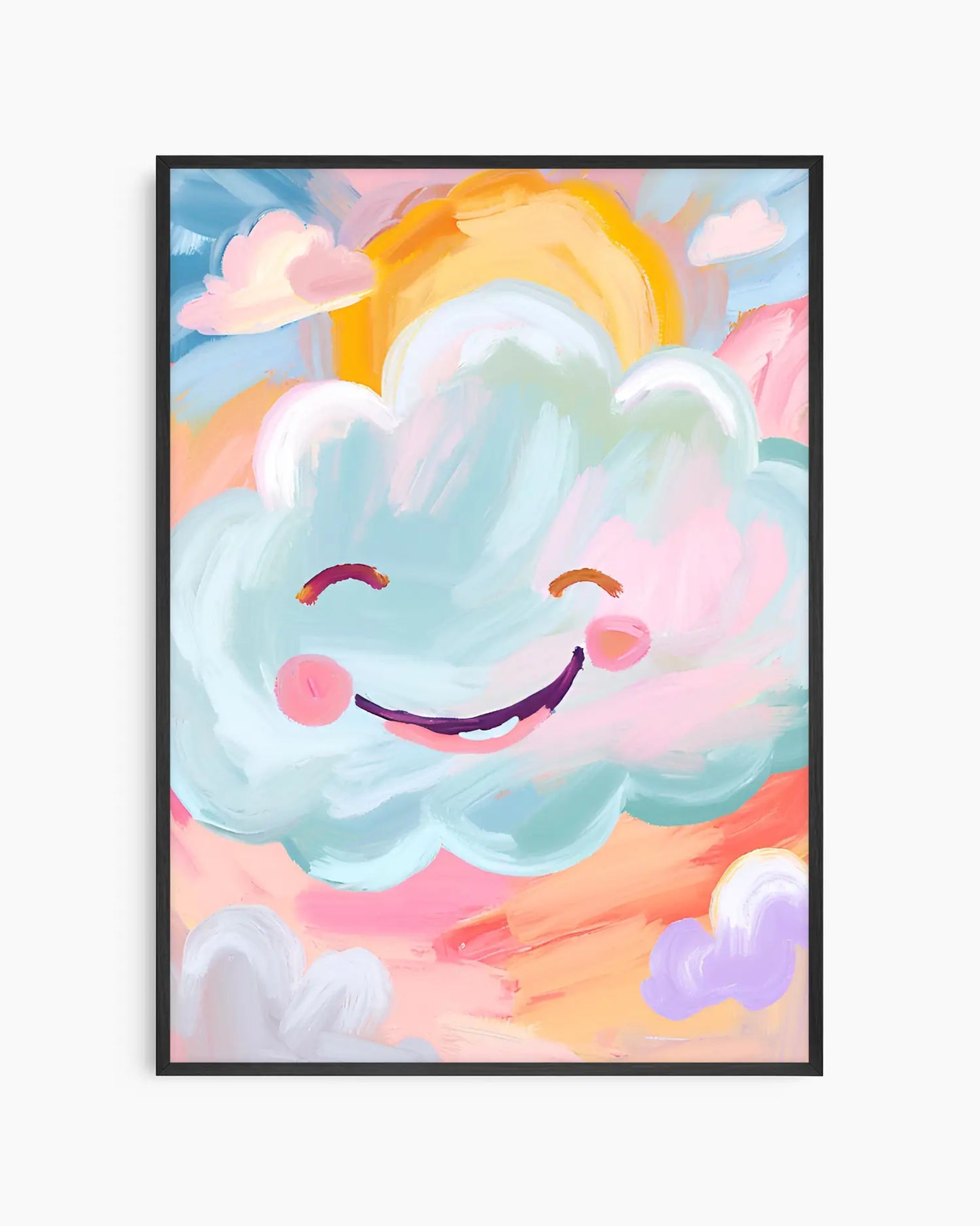 Colorful cloud with a smiley face on a pastel background