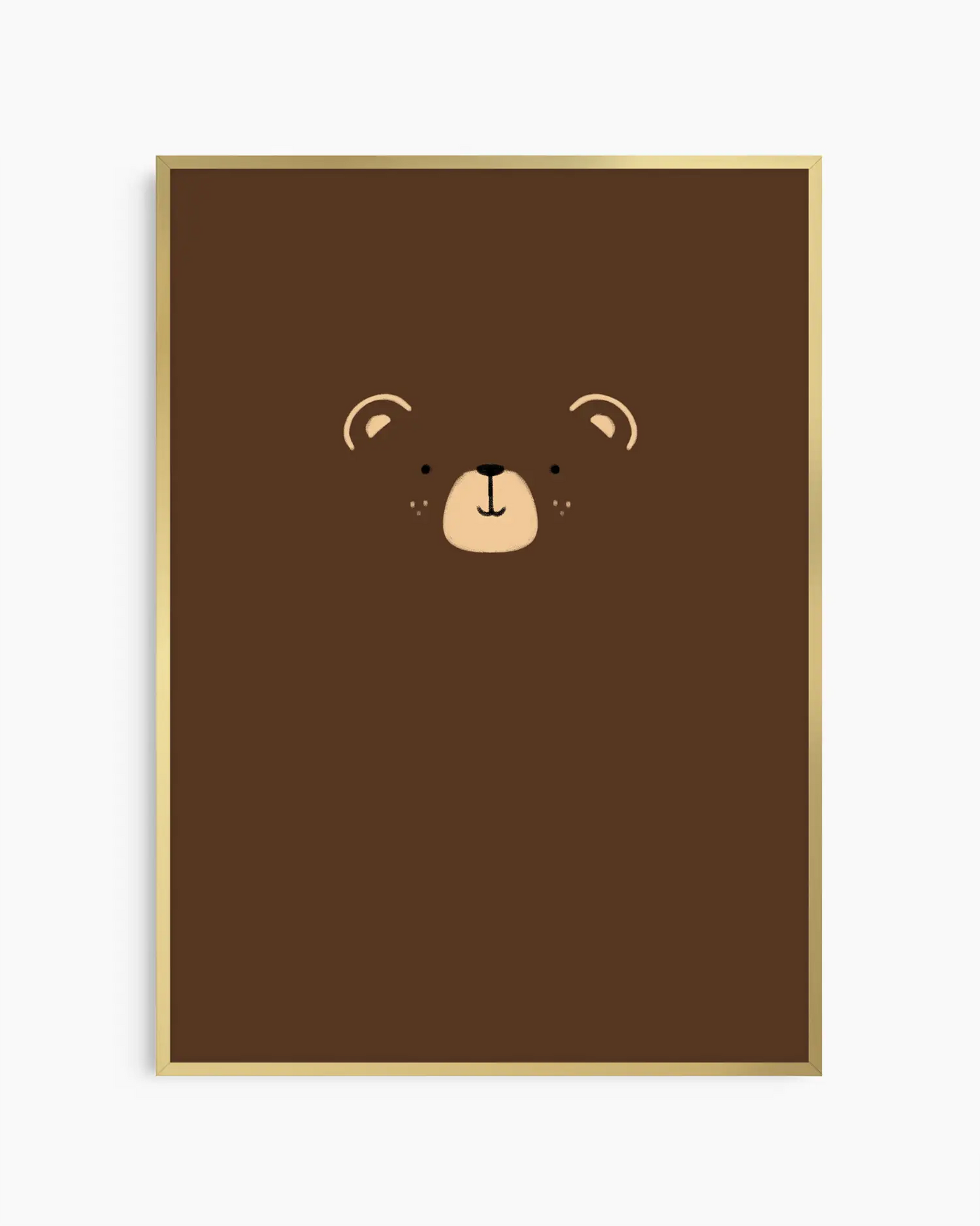 Framed artwork of a bear face on a brown background