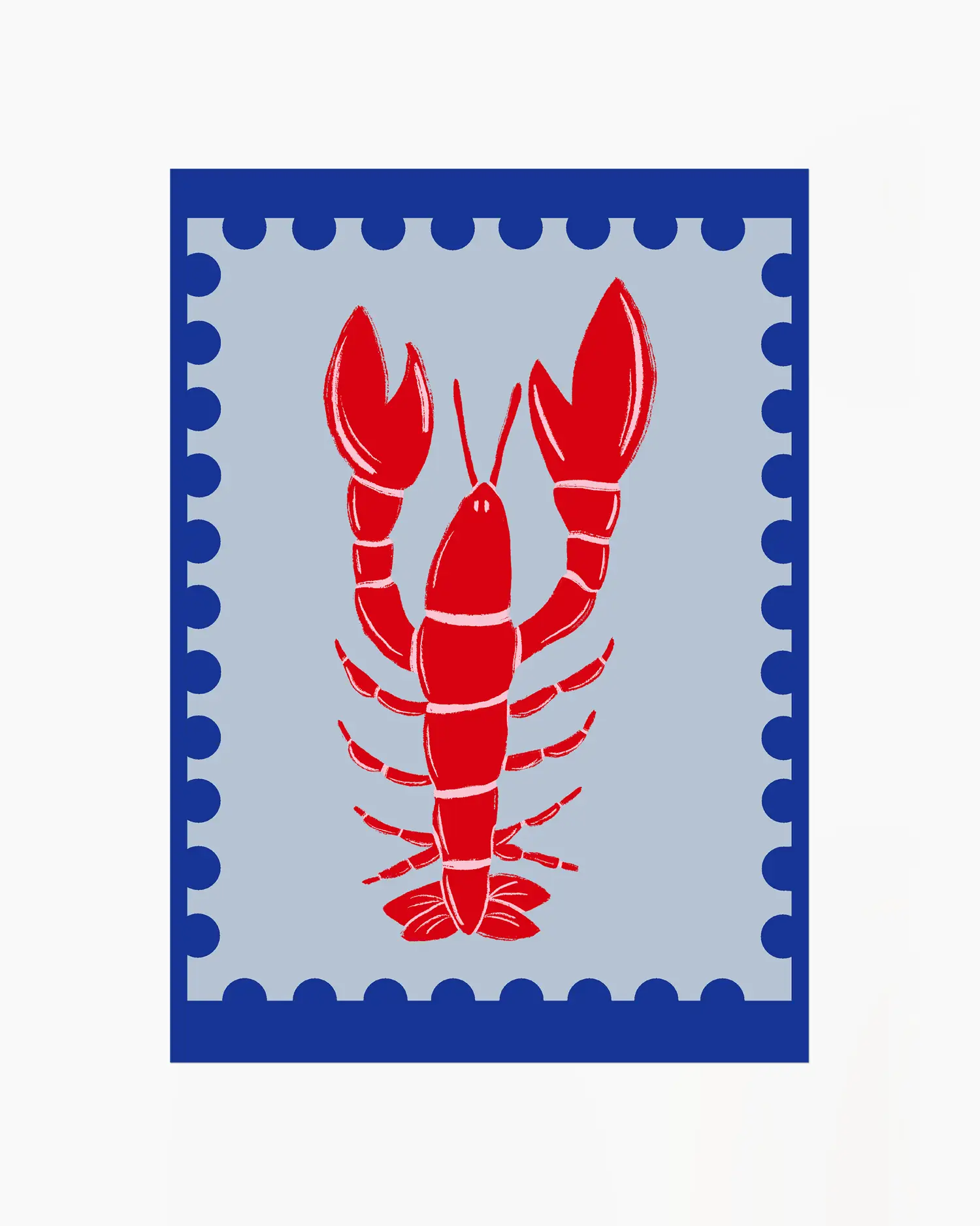 Red lobster design on a blue and white background