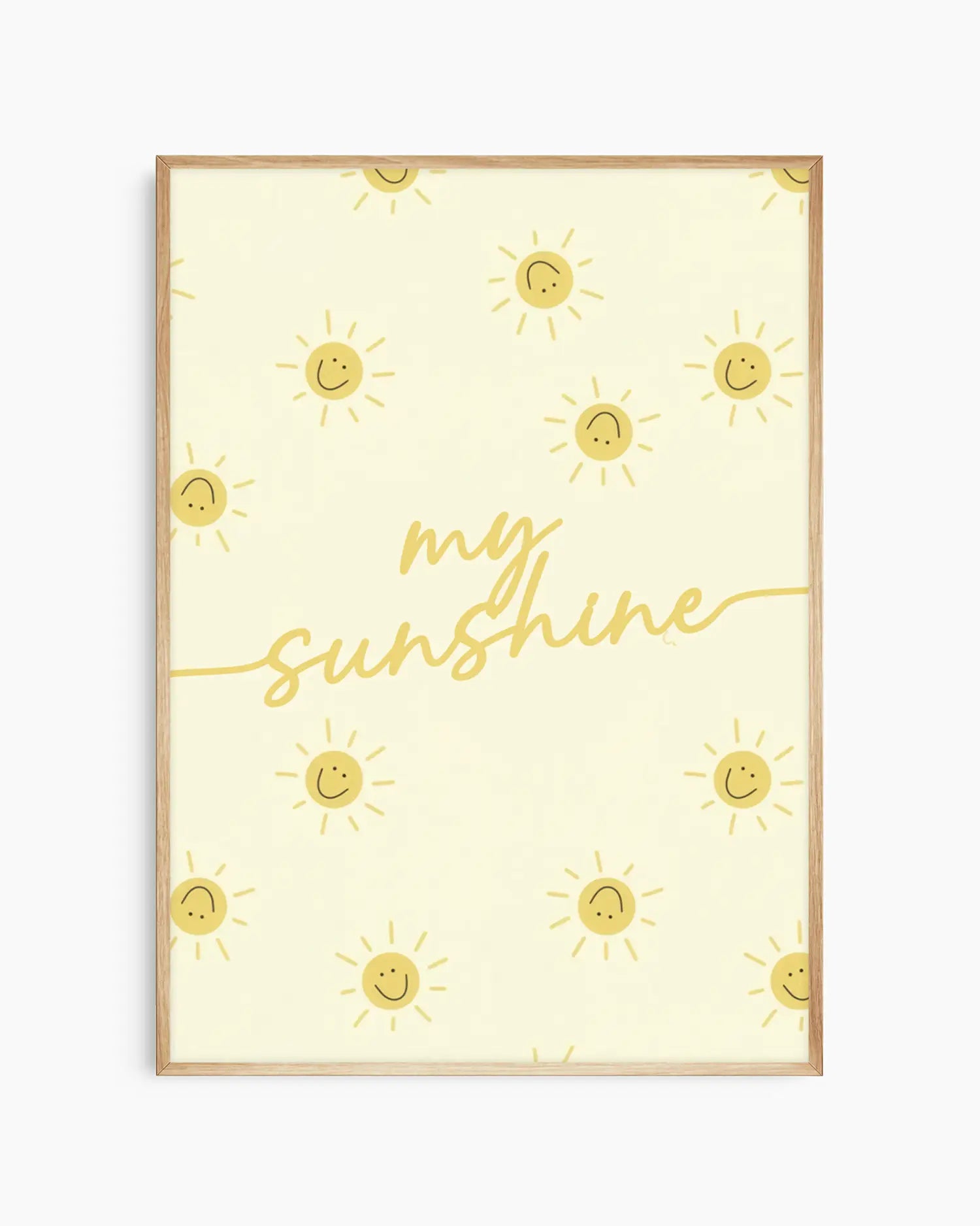Poster with 'my sunshine' text and sun illustrations on a light yellow background