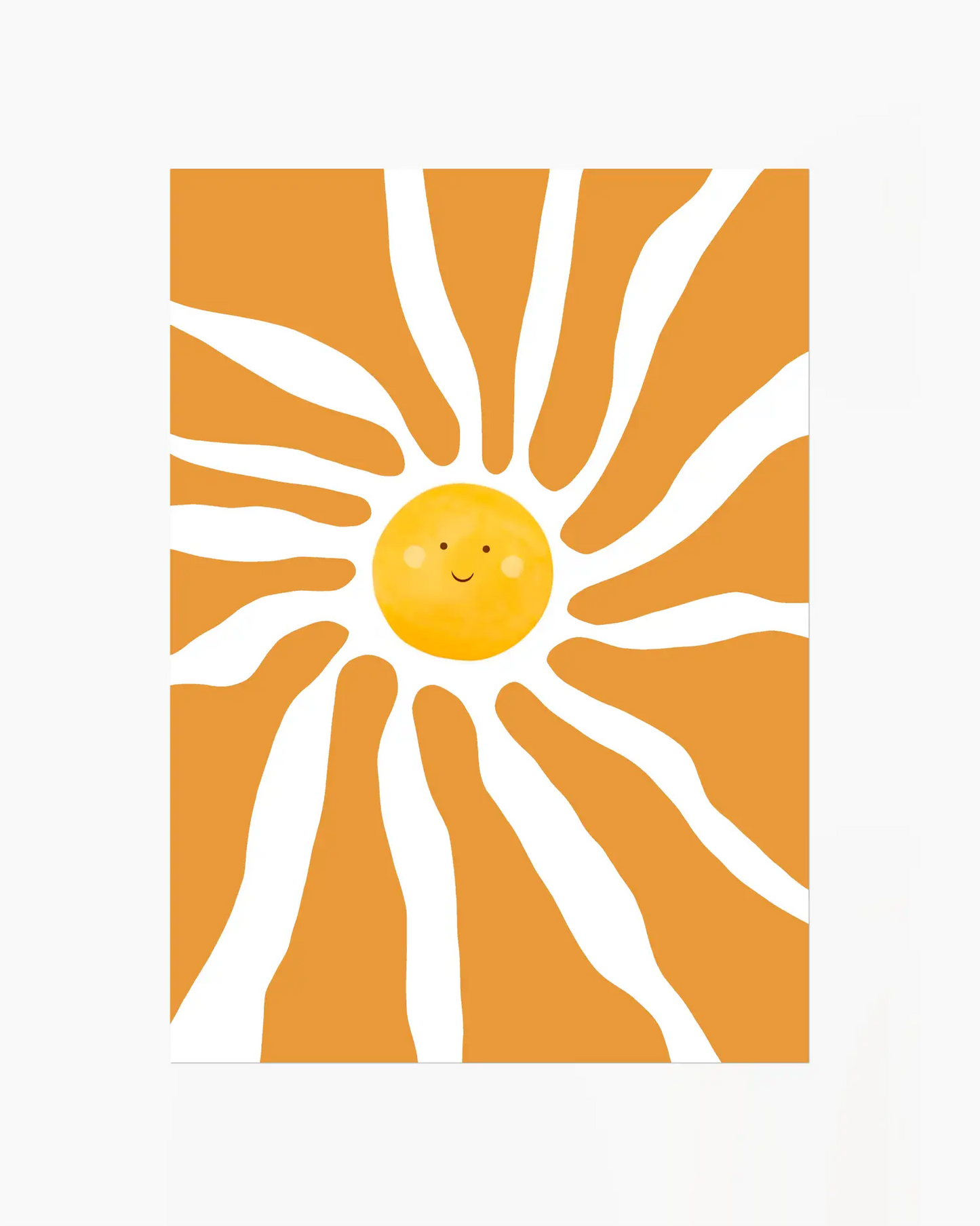 Sunny design with a smiling sun in the center on an orange background
