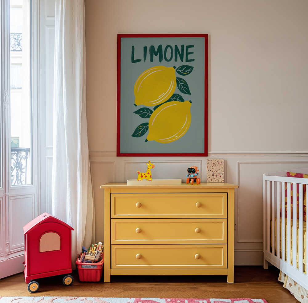 'Limone' poster hanging on a wall in the kids room