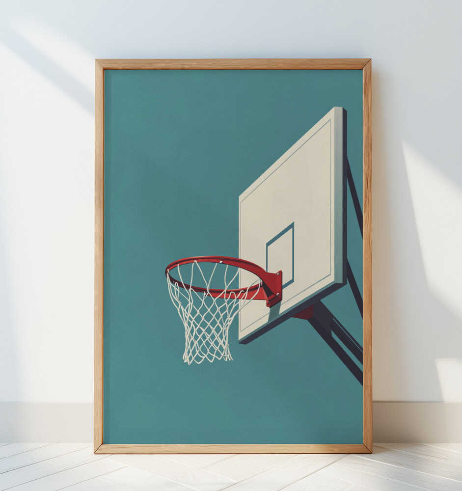 Framed children's poster of a basketball hoop